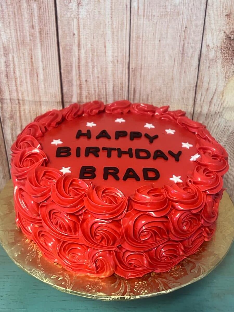Red rosette buttercream happy birthday cake